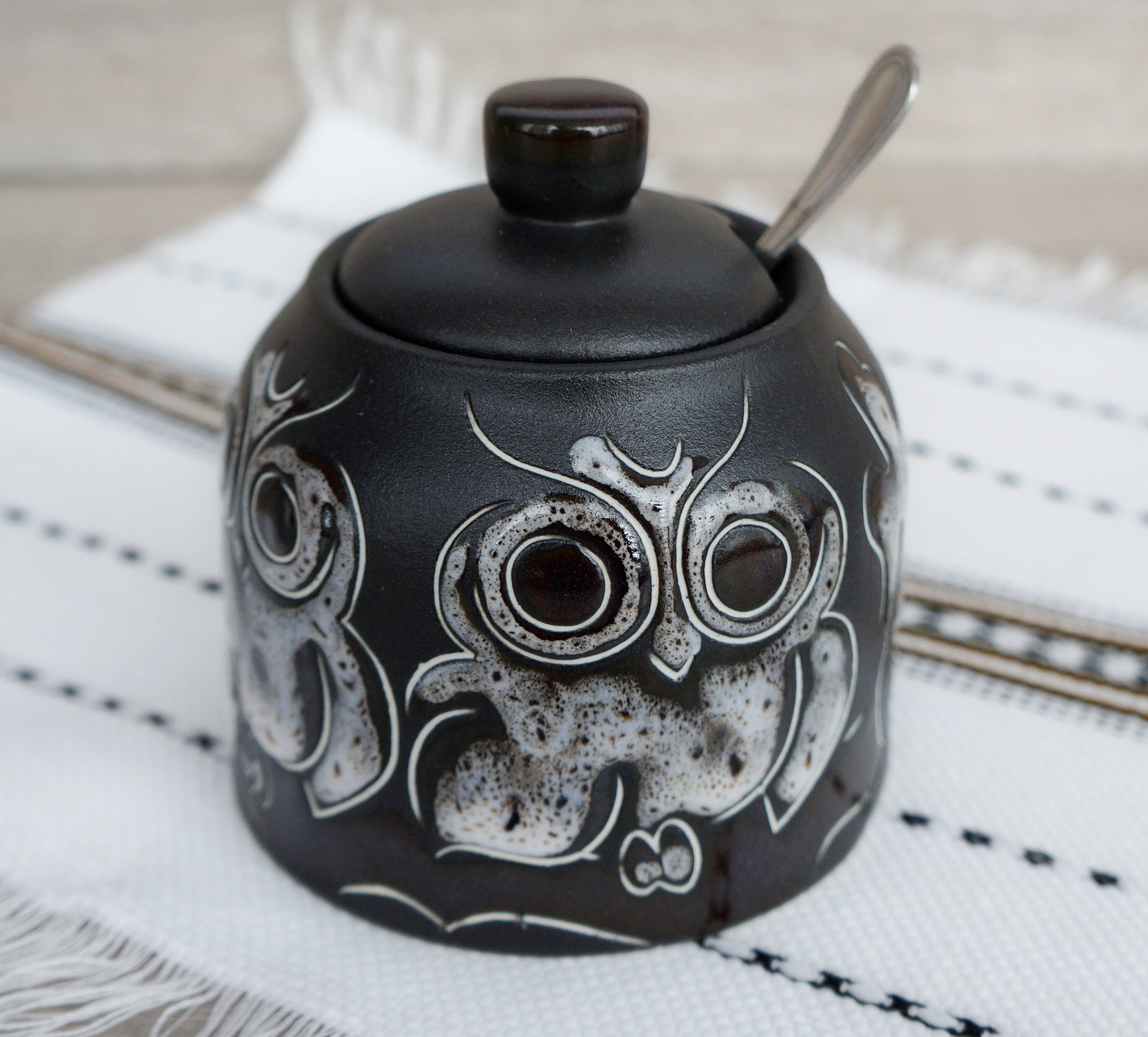 Handmade Ceramic Sugar Bowl With Lid Owl Gift for Kitchen Etsy