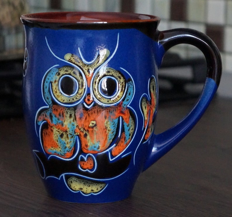 Owl Mug Ceramic Oz Blue Coffee Mug Pottery Gift For Wife Etsy