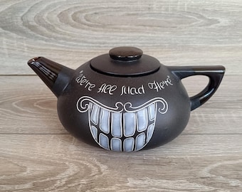 Handmade Black Ceramic Teapot, Whimsical Grinning Teapot, Gothic Tea Pot, Unique Stoneware Teapot, Tea Lover Gift, Quirky Kitchen Decor
