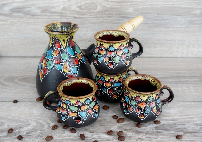 Ceramic coffee set Turkish coffee pot Birthday gift set Mosaic Etsy