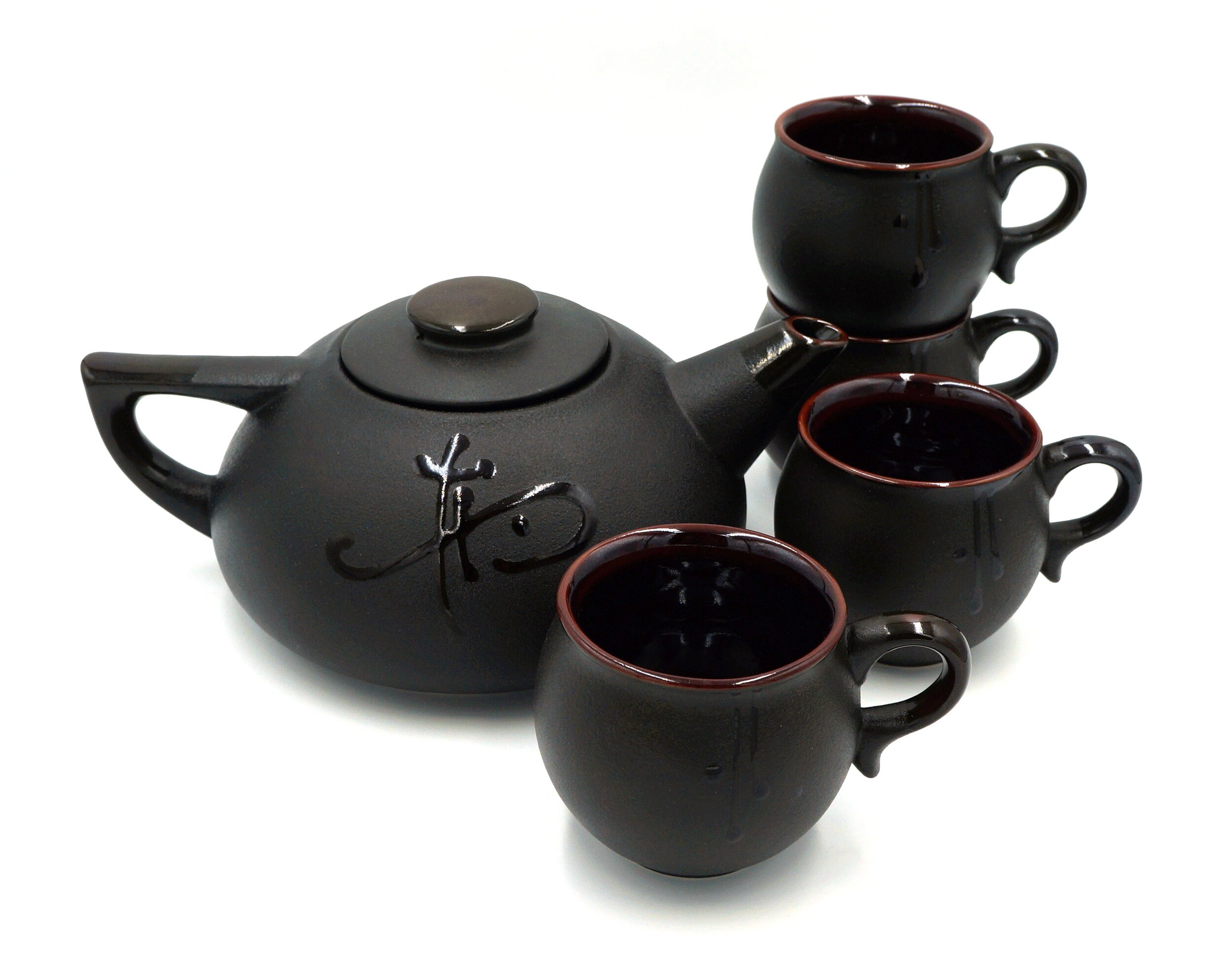 Pure black ceramic teapot set with four 6.5 oz tea mug ceramic Etsy