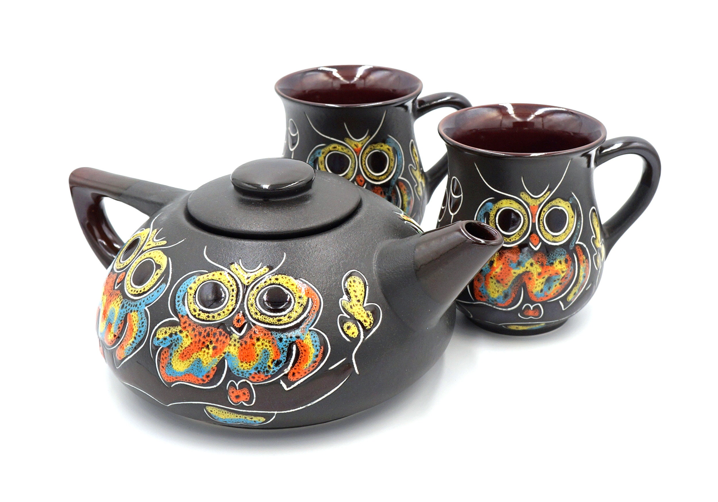 Tea service New home gift Owl painting Owl tea set ceramic Etsy
