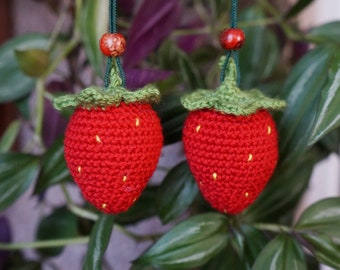 Strawberry ornament Christmas tree decoration Crochet berry ornaments Strawberry keychain