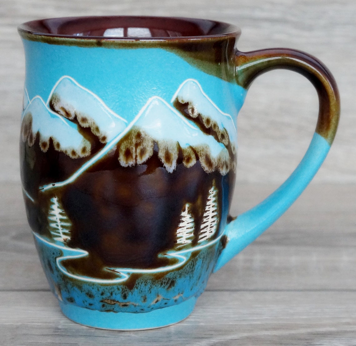 Large mountain mug 16 oz Coffee mug ceramic Blue pottery mug Etsy
