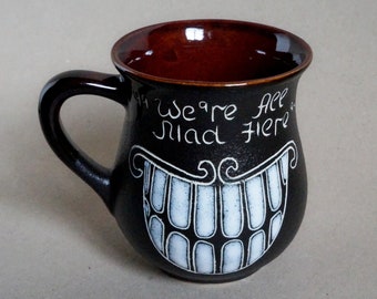 Doctor mug ceramic black white We are all mad here Cute mug for men or women Ceramic mug cat smile Mug alice 9.5 oz Crazy cat