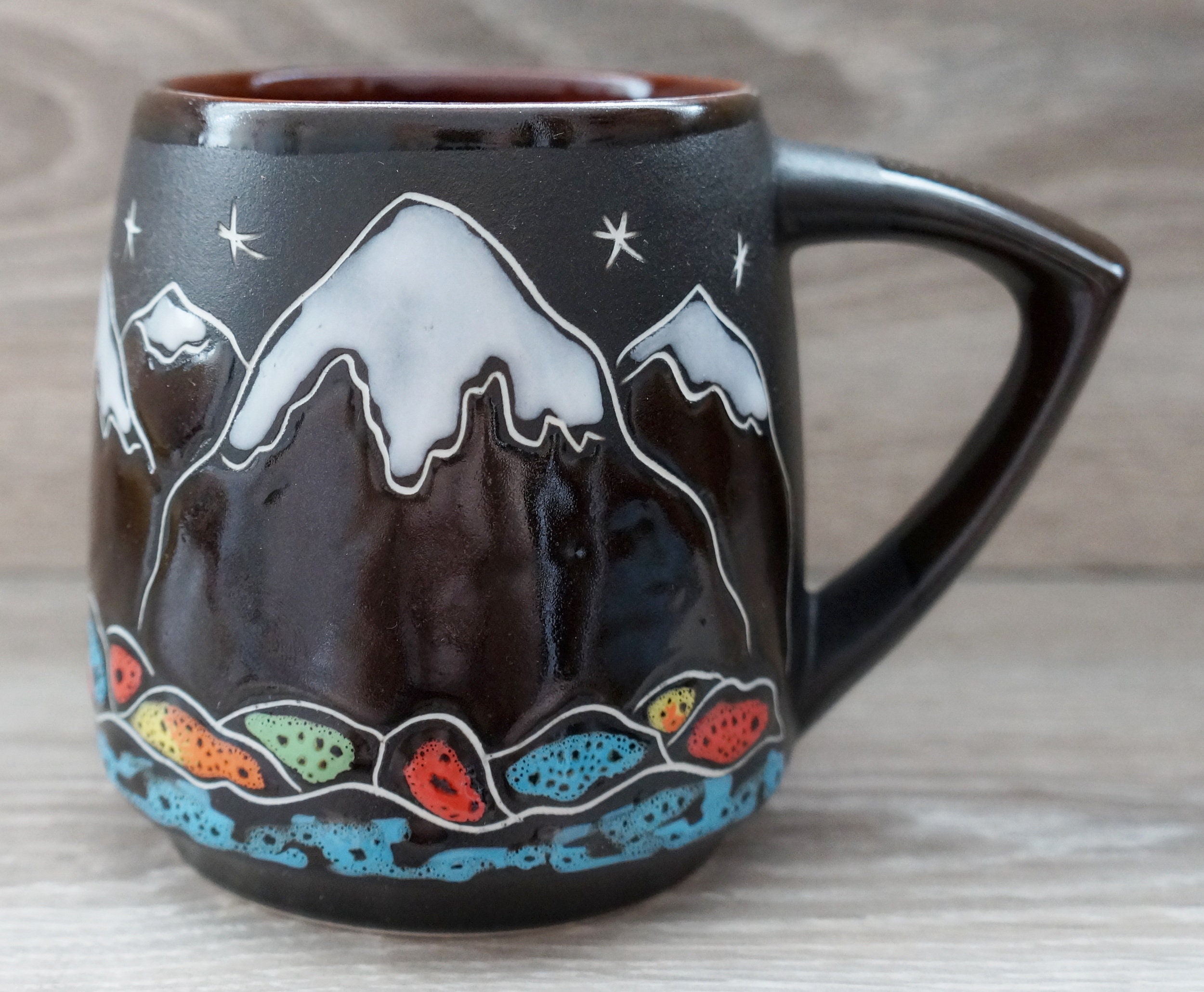 Handmade coffee mug ceramic 14 oz. Engraved and painted tea Etsy