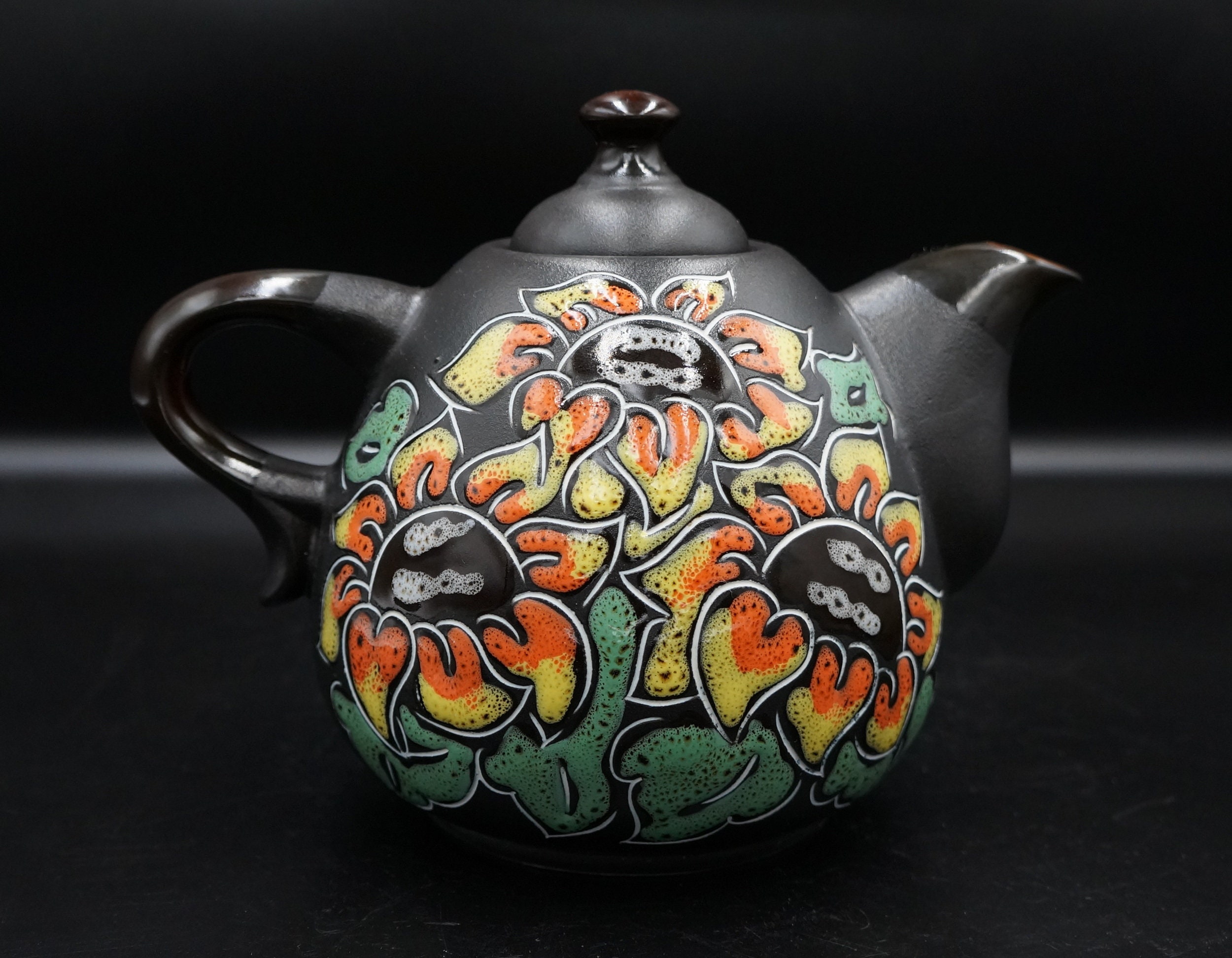 Handmade sunflower teapot ceramic Carved and painted tea pot Etsy