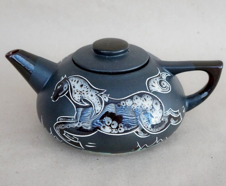 Ceramic pottery teapot 33.8 oz mustang galloping horse cowboy Etsy