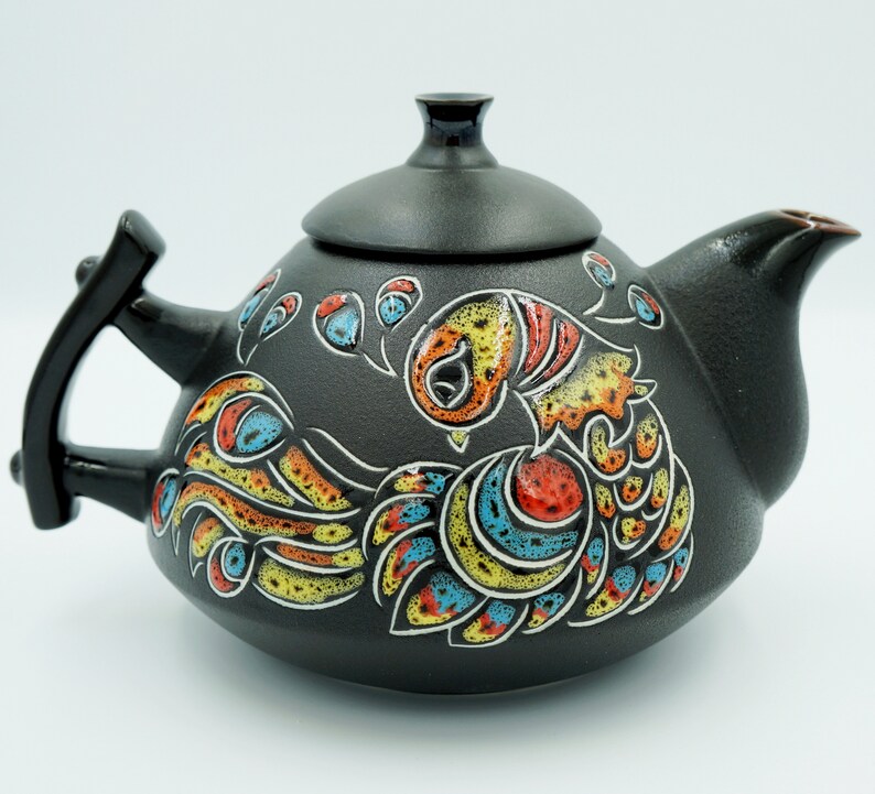 Stoneware teapot ceramic Rustic teapot Phoenix bird Wife gifts Etsy
