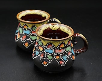 Small turkish ceramic coffee mug  set of 2 Small coffee lovers gifts Handmade stoneware espresso mug 3 oz