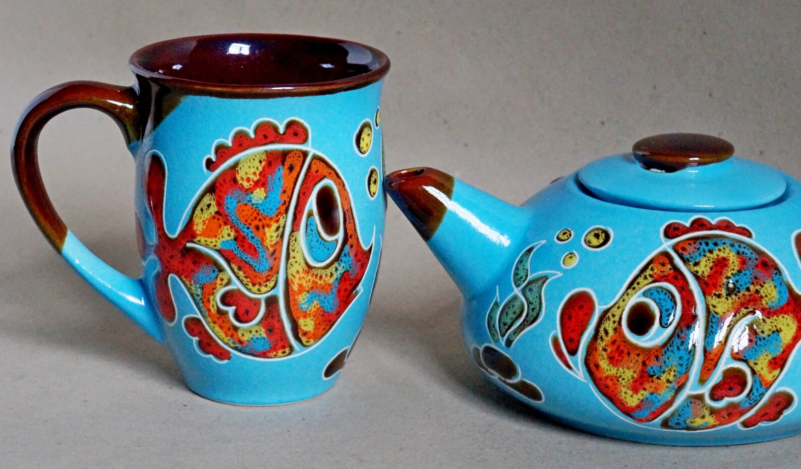 Blue fish teapot ceramic Engraved and handpainted teapot Etsy