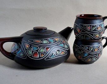 Gift for her Wedding gift Ceramic tea set New home gift Stoneware tea service Functional pottery tea set with 2 cups Rustic wedding