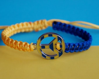 Ukrainian flag bracelet with Peace charm Stand with Ukraine Adjustable bracelet Friendship