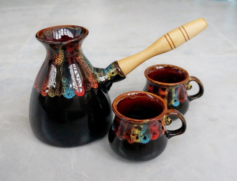 Ceramic coffee set RainbowTurkish coffee potBirthday gift Etsy