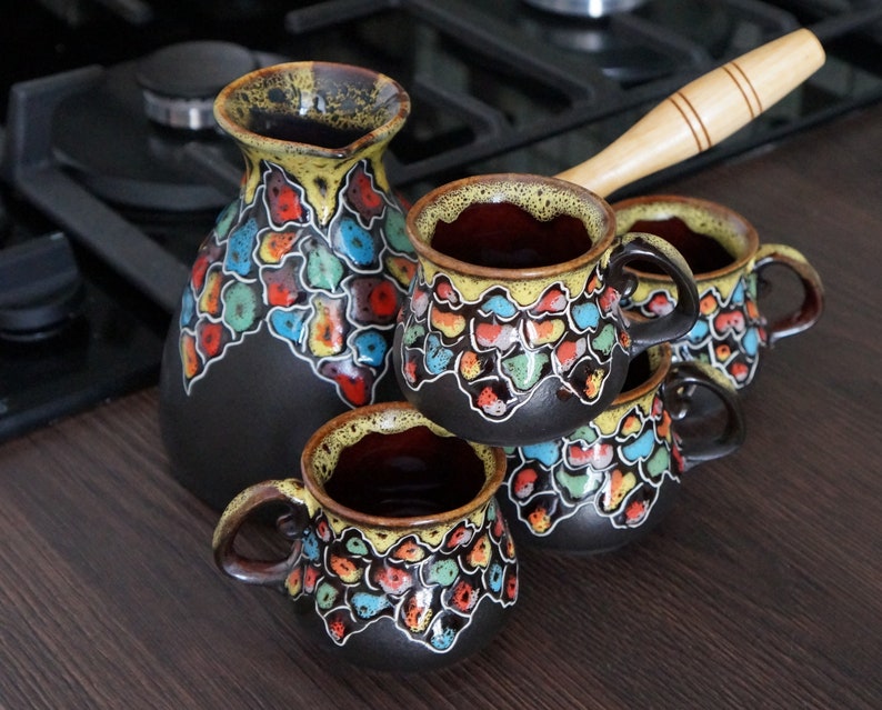Ceramic coffee set Turkish coffee pot Birthday gift set Mosaic Etsy