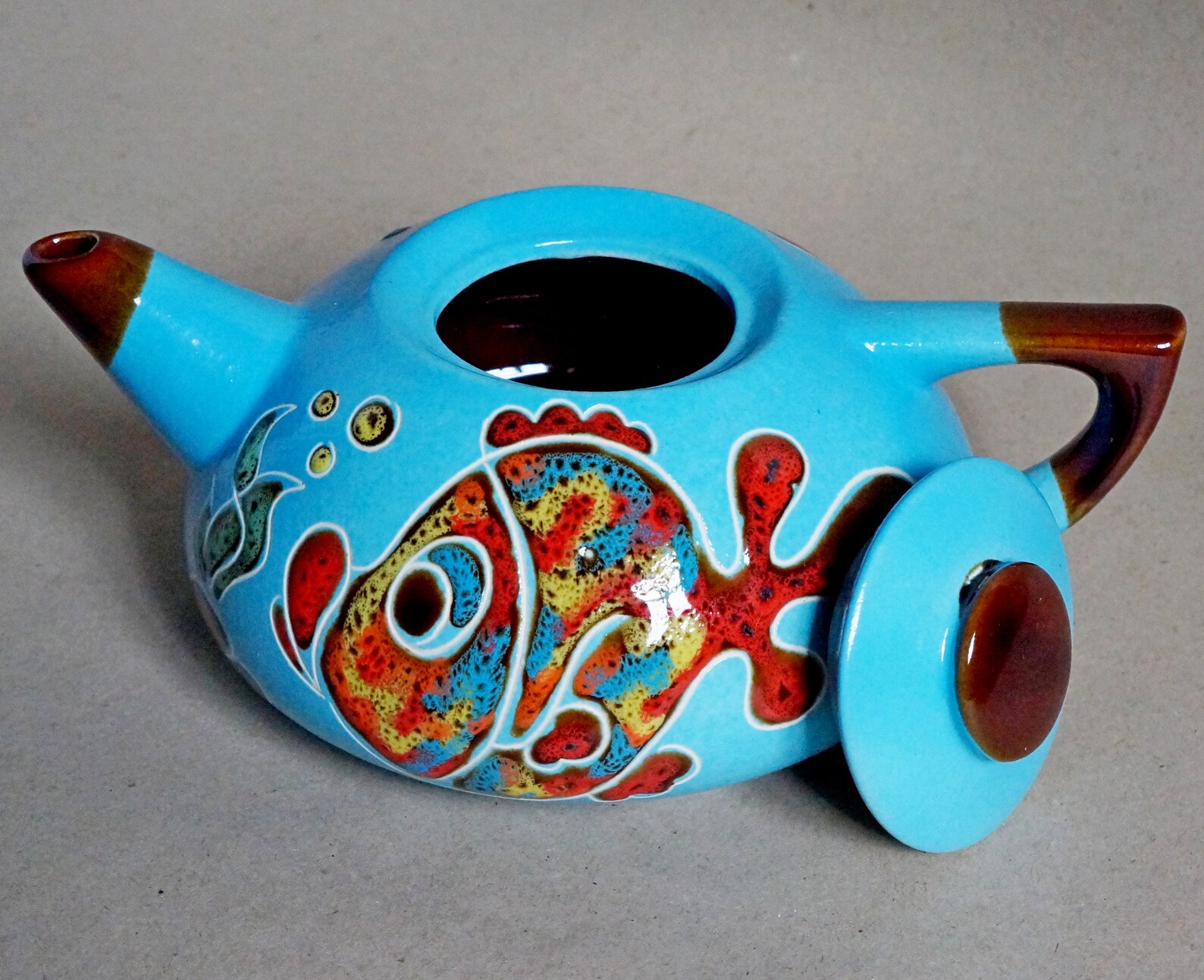 Blue fish teapot ceramic Engraved and painted teapot Etsy