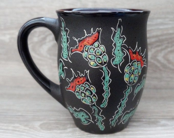 Scottish Thistle Mug Ceramic 16 Oz/ Handmade Coffee Mug for Him