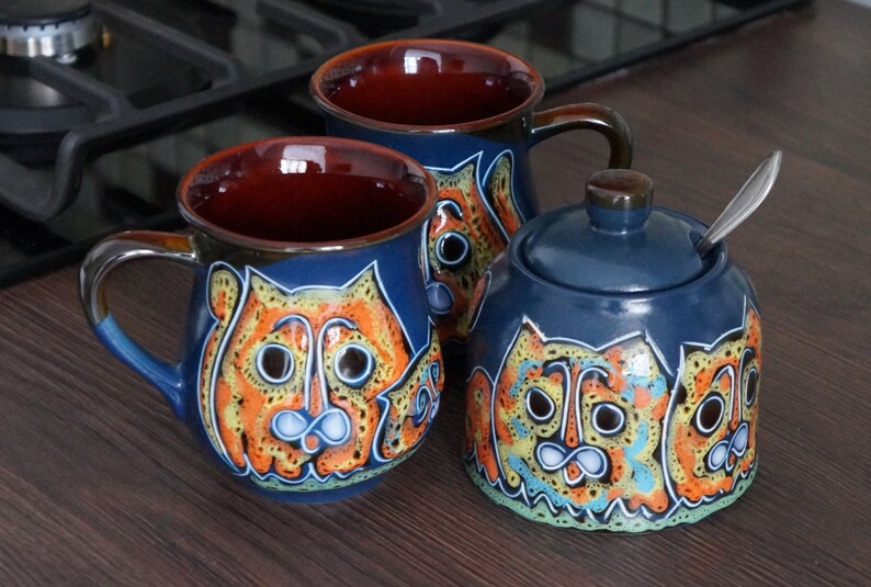 Christmas gift for wife Handmade ceramic set Sugar bowl and 2 Etsy