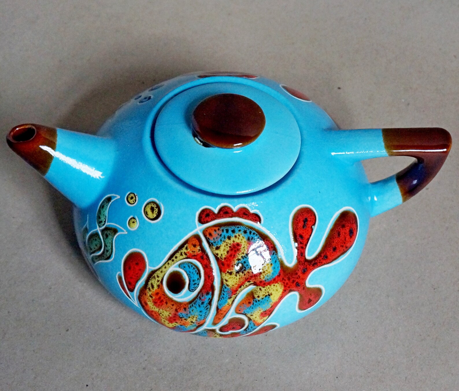 Blue fish teapot ceramic Engraved and painted teapot Etsy