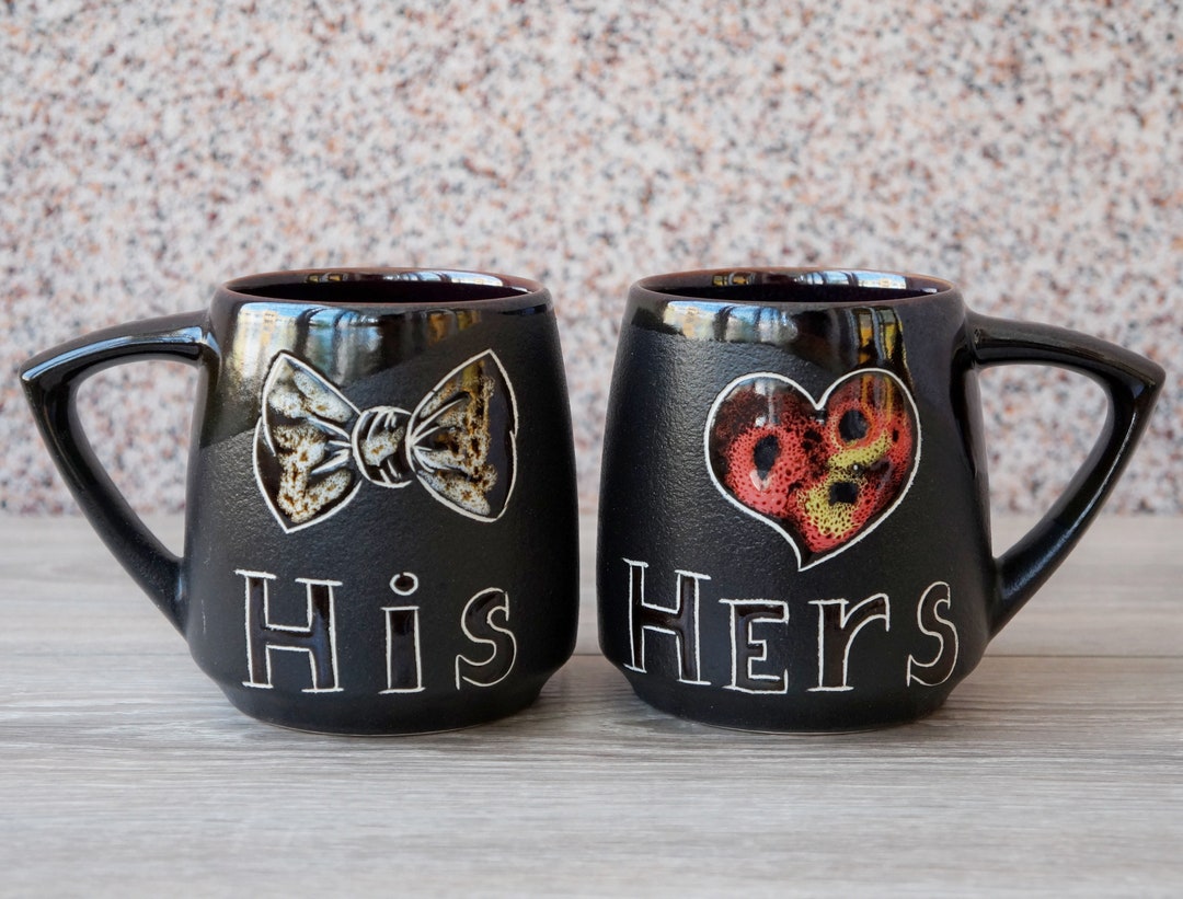 Handmade Ceramic Coffee Mug Set 2 His and Hers Hubby Wifey Mugs 14 Oz — free download
