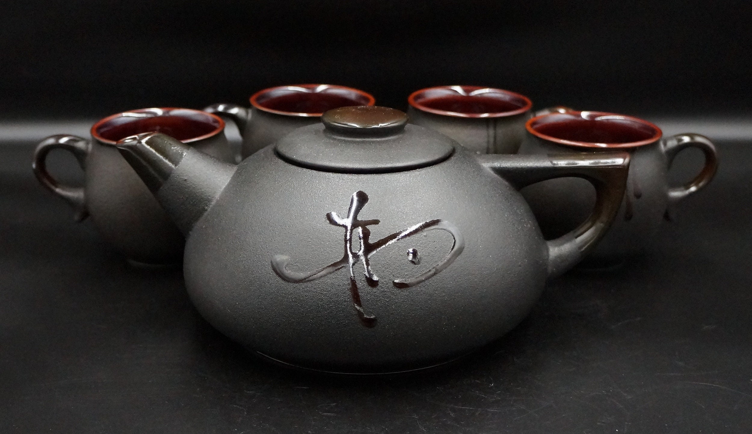 Pure black ceramic teapot set with four 6.5 oz tea mug ceramic Etsy