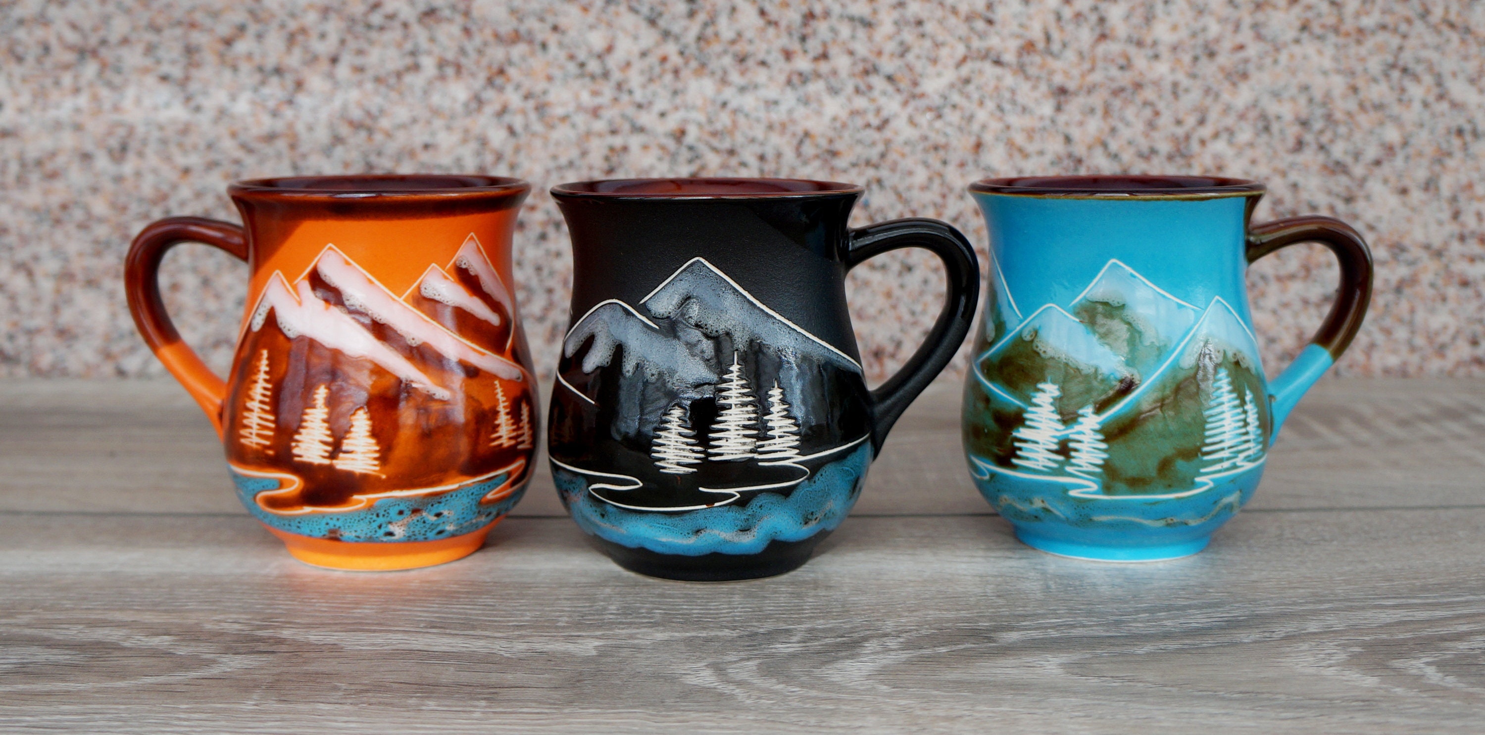 Handmade stoneware mug Mountain mug set of 3 ceramic coffee Etsy
