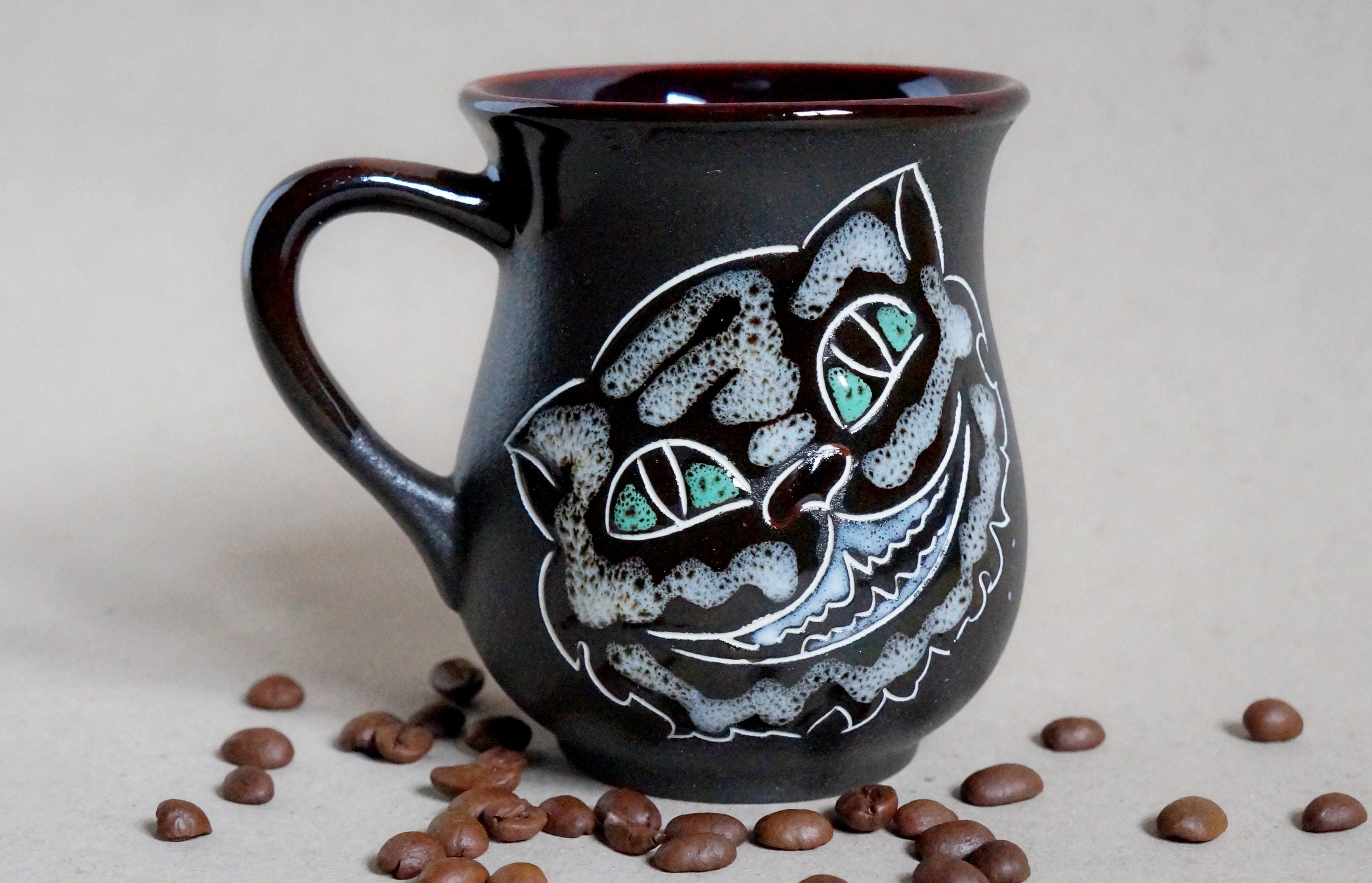 Ceramic mug  Cat  Stoneware mug  Tea  cup Cheshire cat  mug  