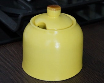 Ceramic sugar bowl with lid Yellow gift for me Pottery lidded container Sugar container Kitchen storage Honey pot jar