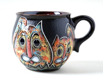 Small coffee mug ceramic with rainbow or cute cats Handmade cappuccino mug 6.5 oz Mother's Day gifts
