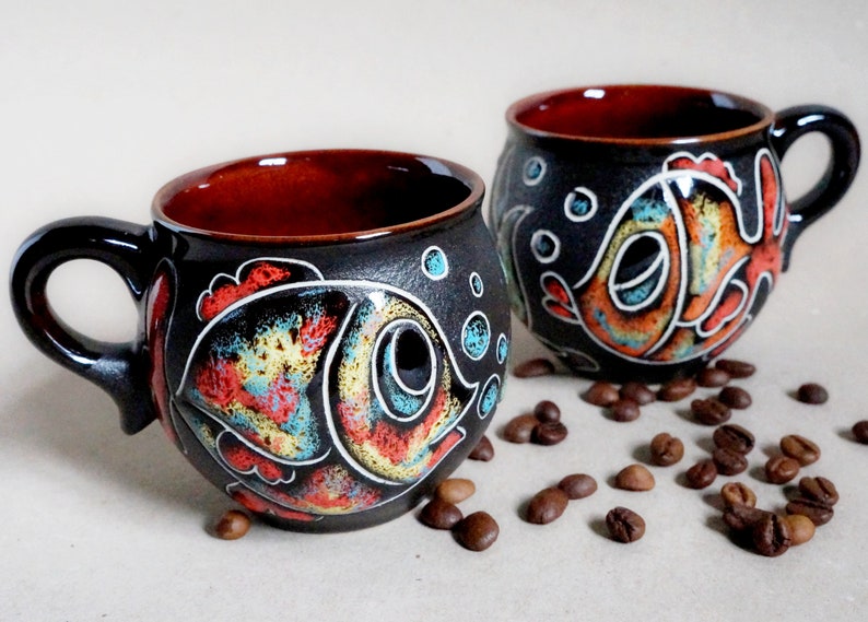 Fish coffee mug ceramic 6.5 oz set of 2 espresso cup for Etsy