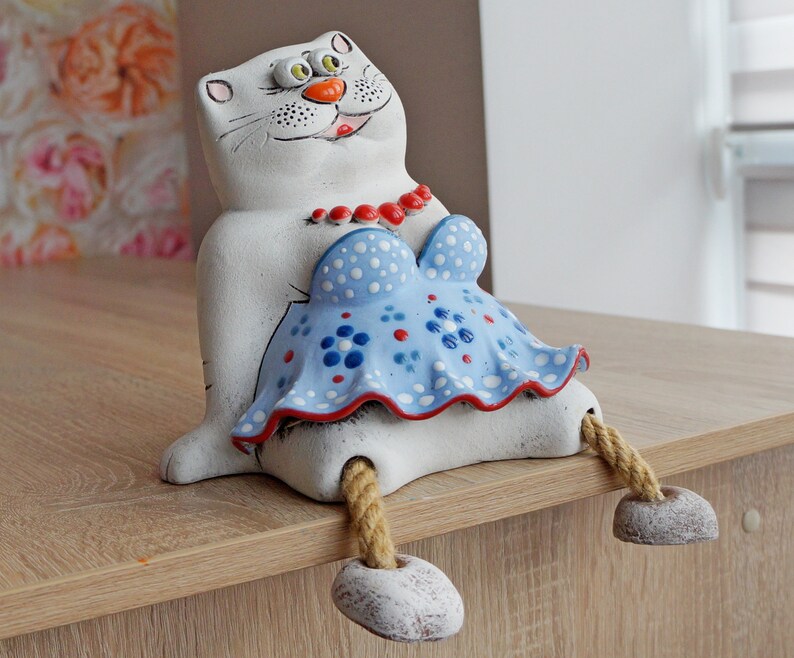 Birthday gift shelf sitter Funny cat figurine ceramic for home Etsy