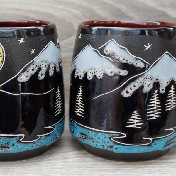 Moon and stars mug mountain Handmade ceramic coffee tea mug ceramic 14 oz Handmade mugs