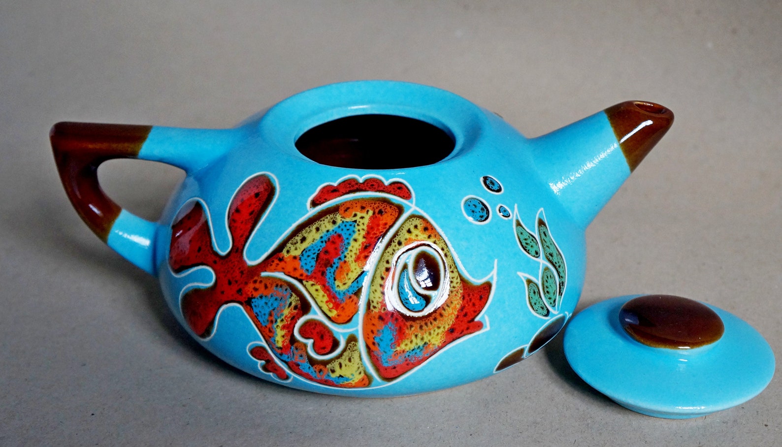 Blue fish teapot ceramic Engraved and handpainted teapot Etsy