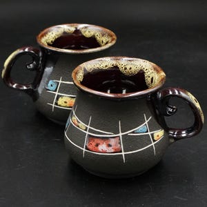 Handmade clay espresso cup set of 2 Small coffee mugs for turkish coffee Black ceramic coffee mugs 3 oz Mug set for couple