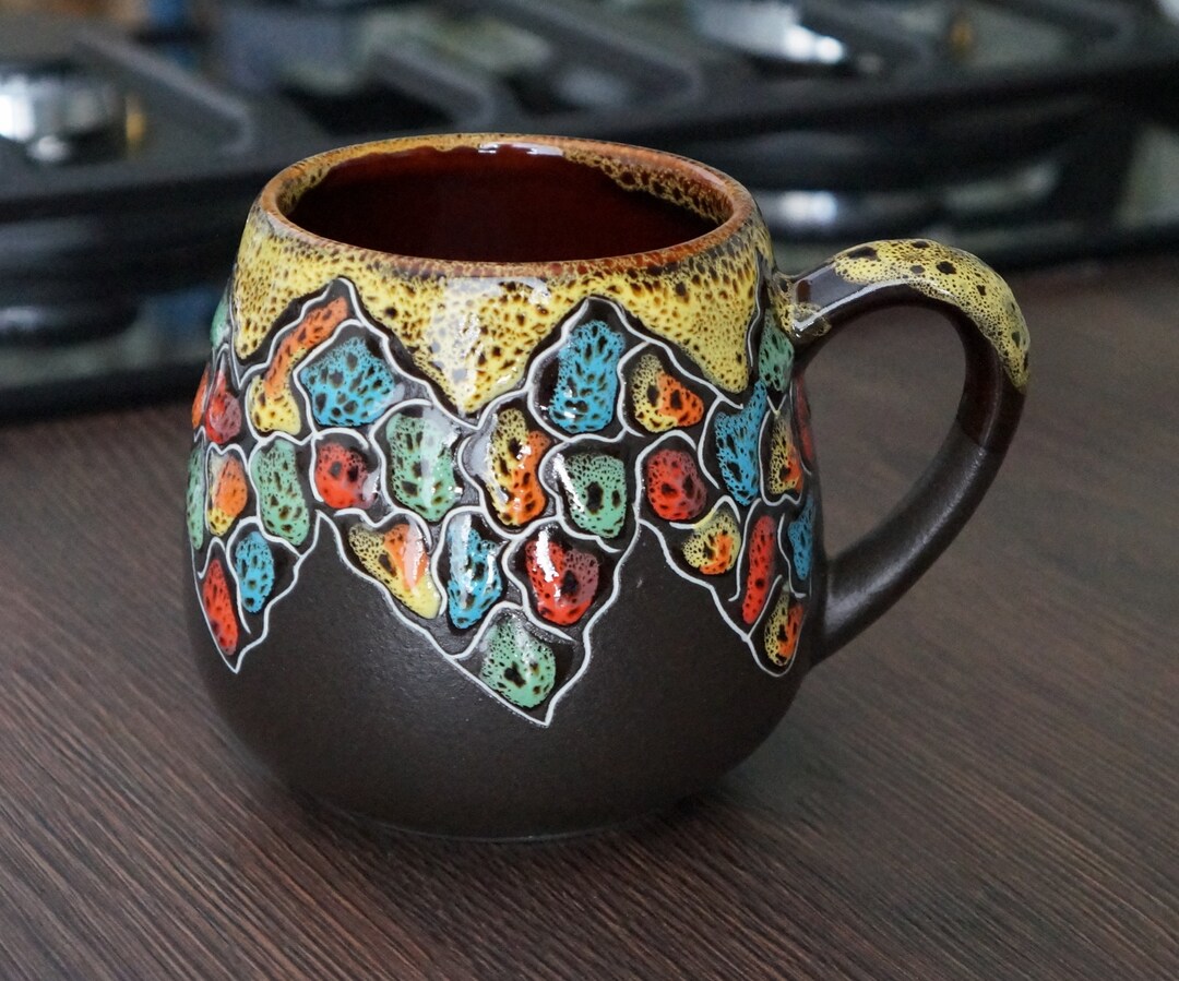 Handmade Coffee Mug Ceramic Mosaic Tea Cup Pottery 14 Oz Pottery Tea