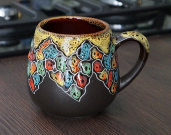 Ceramic handmade mugs Coffee tea cup mug Mosaic coffee mug ceramic 14 oz Pottery tea mug Herbal tea cup Gifts for her