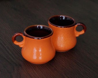 3 oz Espresso Cups Set of 2, Orange Demitasse Coffee Cups, Small Ceramic Coffee Mugs, Mini Coffee Cups, Handmade Gift for Coffee Lover