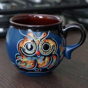 Coffee mug ceramic 6.5 oz Handmade pottery mug with owl  Owl lovers gift for kitchen Owl mug for women