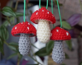 Toadstool ornament Christmas tree decoration Crochet mushroom ornaments Tote bag charms Amanita Fly agaric decor