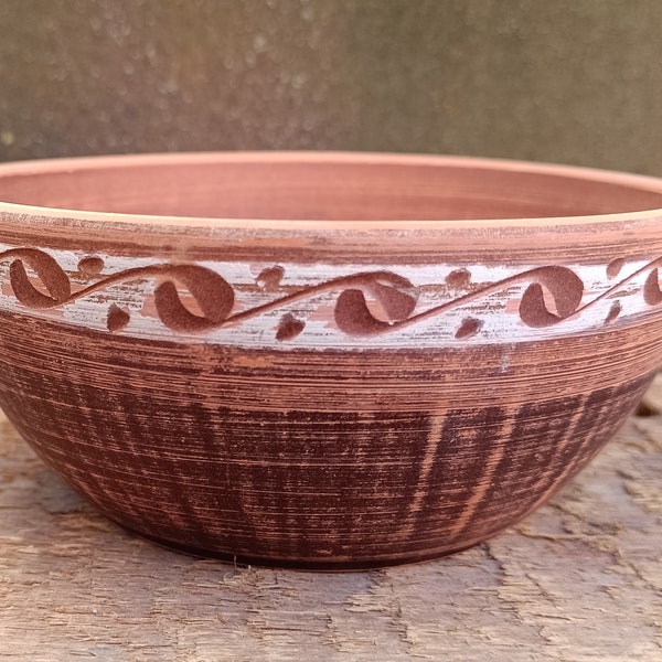Red clay salad bowl Soup bowl Earthenware bowl Farmhouse style pottery bowl Christmas gifts Rustic style ceramic