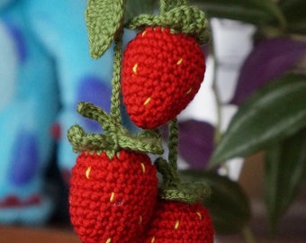 Strawberry ornament Christmas tree decoration Crochet berry ornaments Car mirror pendant