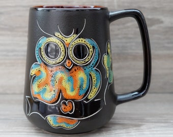 Step mom mug gift But first coffee pottery mug handmade ceramic mug owl 16 oz Gifts for her birthday Textured painting coffee mug oak leaf