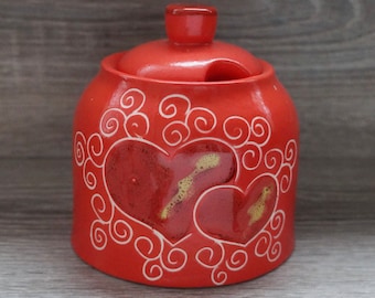 Kitchen gift Ceramic sugar bowl with lid Pottery lidded container Sugar container Honey pot jar