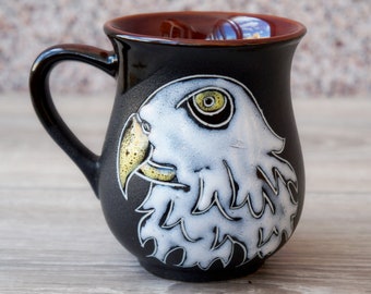 Hand-Painted White Eagle & Mountain Ceramic Mug - Hiking Gift Coffee mug stoneware for coffee lovers