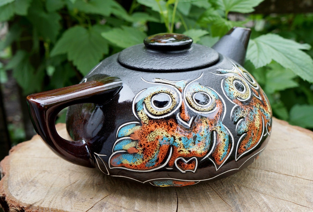 Teapot Ceramic 33 Oz Handmade Owl Tea Pot Pottery Etsy
