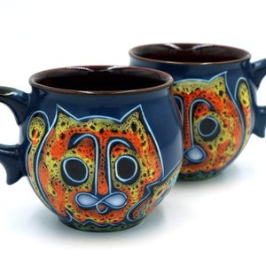 BLue cat coffee mug ceramic 6.5 oz Handmade cappuccino mug cup Cat lovers gifts  Xmas gifts