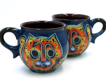 BLue cat coffee mug ceramic 6.5 oz Handmade cappuccino mug cup Cat lovers gifts  Xmas gifts