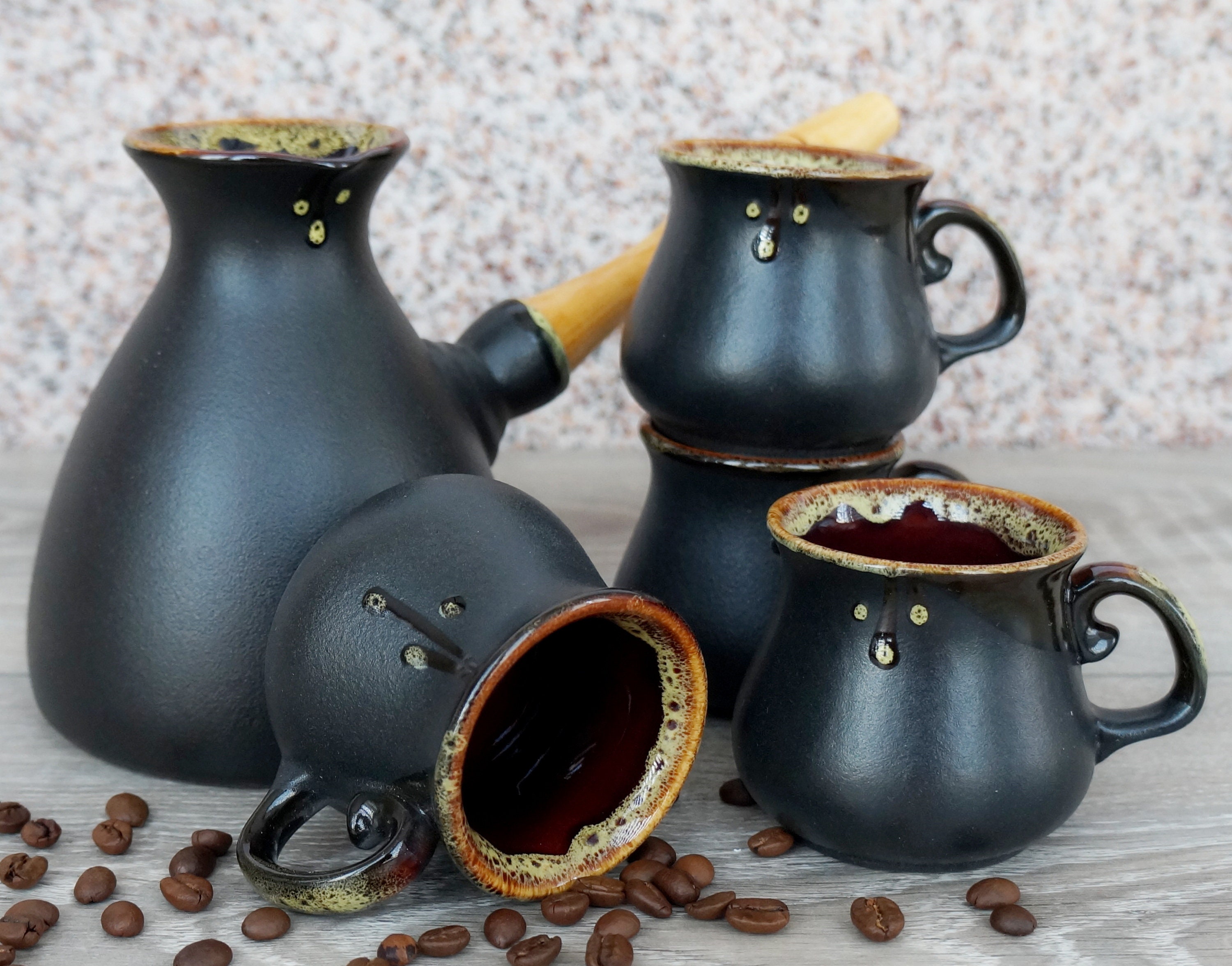 Handmade ceramic coffee pot set Turkish coffee set Ceramic Etsy