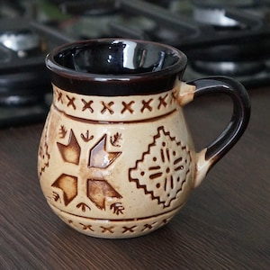 Handmade ceramic coffee mug 10.5 oz Pottery mug in folk style