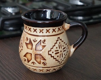 Handmade ceramic coffee mug 10.5 oz Pottery mug in folk style